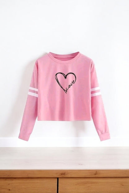 Trendy Long Sleeve Love Printed Cotton Tee for Women & Girls | Premium Quality T-Shirt